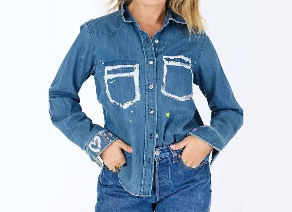 NEW KERRI ROSENTHAL pia western studio shirt in true denim